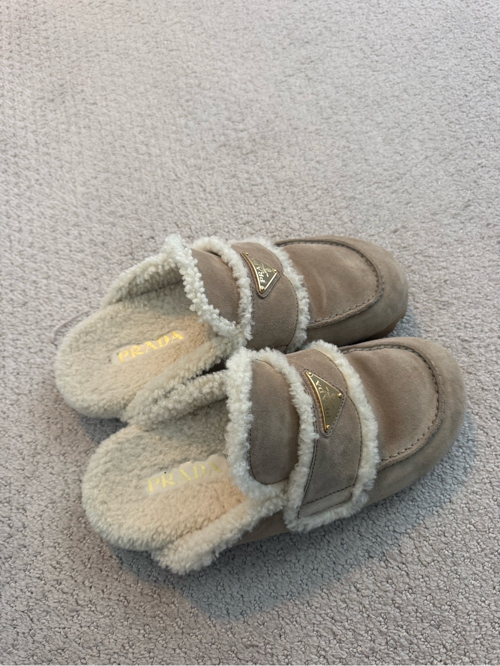 PRADA shearling mules EU 40/US 10 in Desert Beige